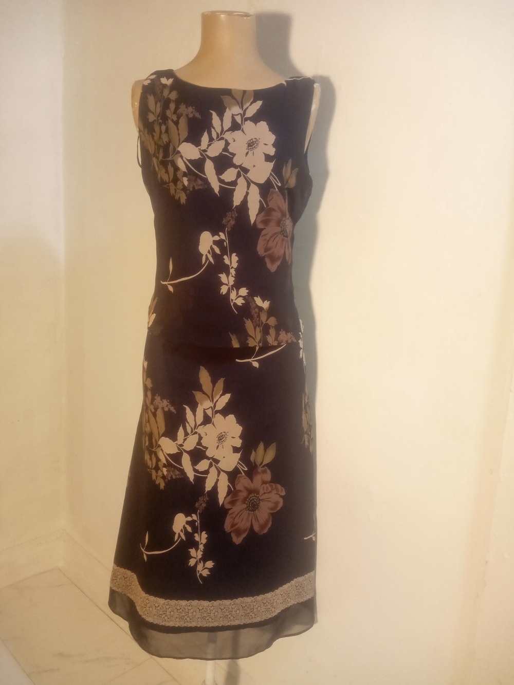 Courtenay Black Floral Sleeveless Two-Piece Dress